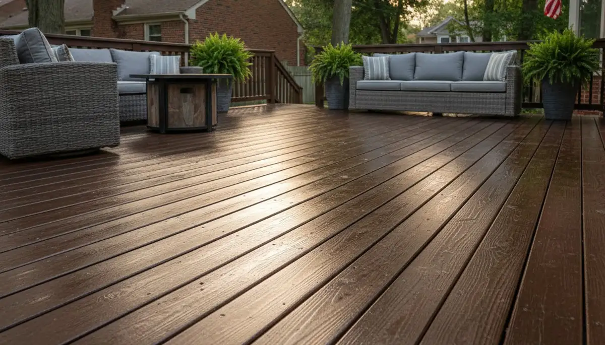 Finished deck staining in Pittsburgh, PA highlighting restored wood and professional weather-resistant finish