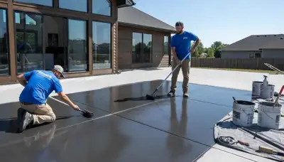 Concrete staining on residential patio in Pittsburgh, PA by professional house painters