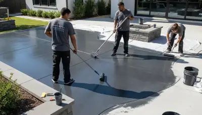 Professional concrete staining on residential patio in Pittsburgh, PA by expert house painters