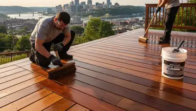 Professional deck staining in Pittsburgh, PA enhances wood grain and protects outdoor decks from weather damage