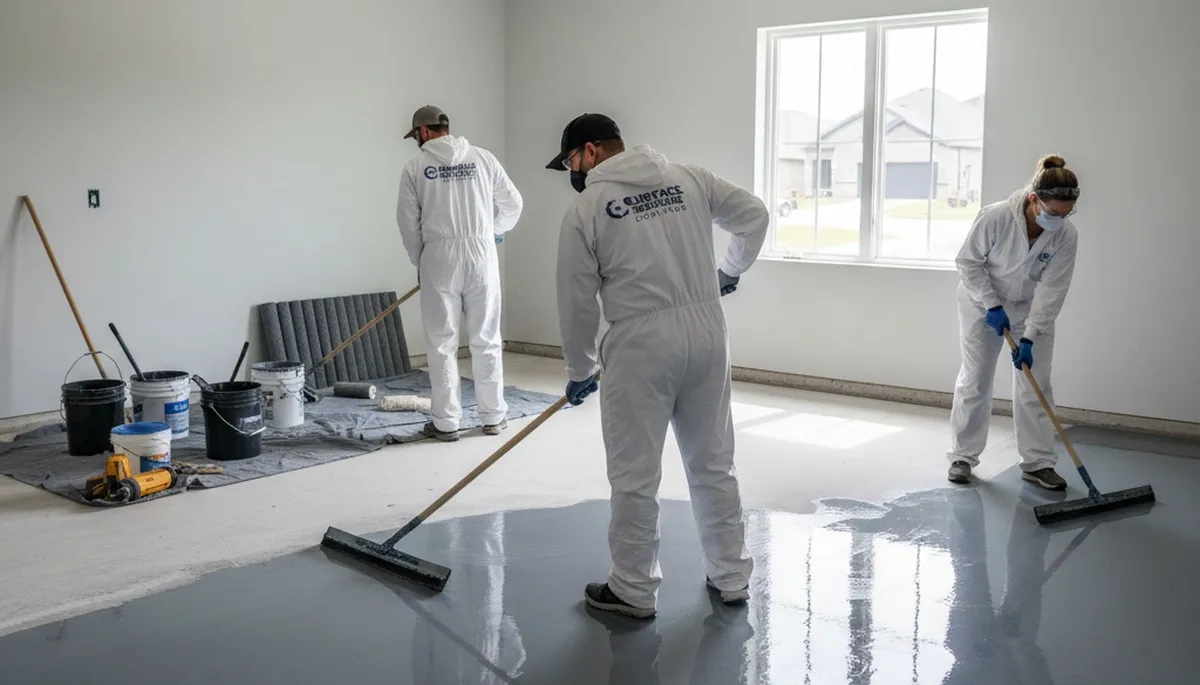 Epoxy floor coating in Pittsburgh PA garage by professional house painters for durable finish