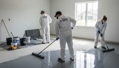 Epoxy floor coating in Pittsburgh PA garage by professional house painters for durable finish