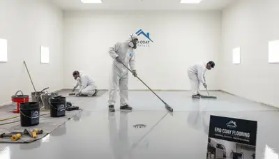 Epoxy floor coating in Pittsburgh PA garage by professional house painters for durable surface finish
