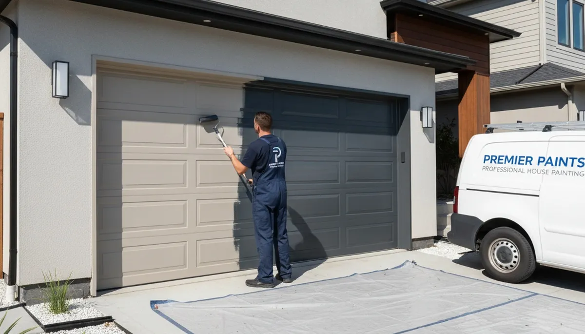 Professional garage door painting in Pittsburgh PA by expert house painters enhancing curb appeal