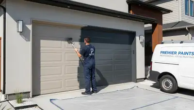 Professional garage door painting in Pittsburgh PA by expert house painters enhancing curb appeal