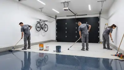 Epoxy garage floor coating in Pittsburgh PA with durable finish by local house-painting professionals
