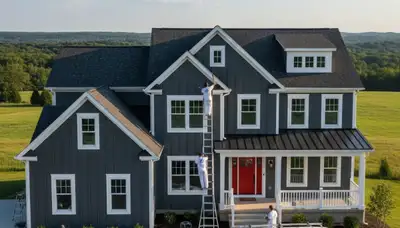 Professional house painters working on residential exterior in Pittsburgh, PA