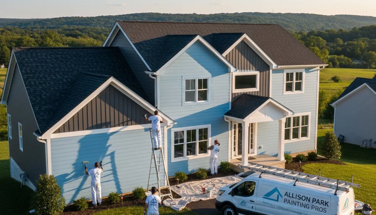 Professional house painter working on residential exterior in Pittsburgh, PA