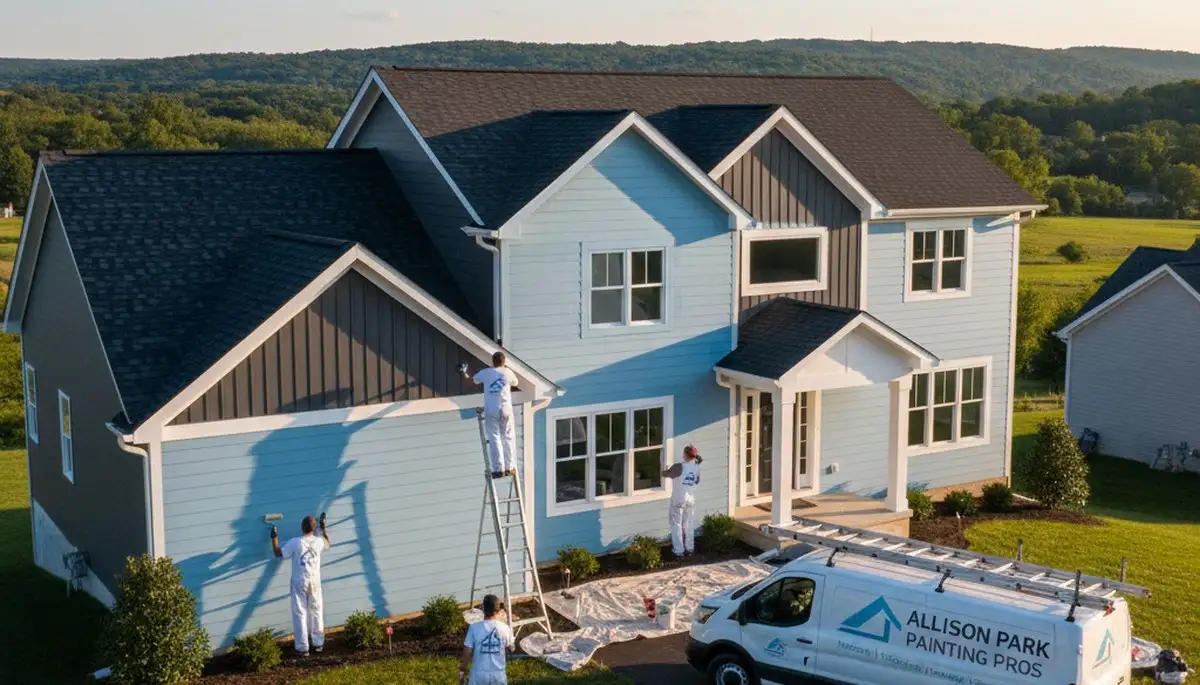 Professional house painter working on residential exterior in Pittsburgh, PA