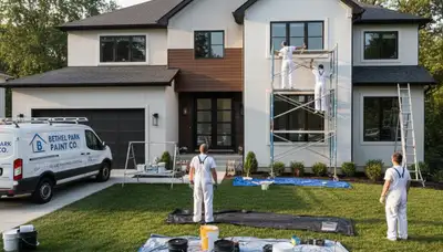 Professional house painters working on exterior home in Pittsburgh PA