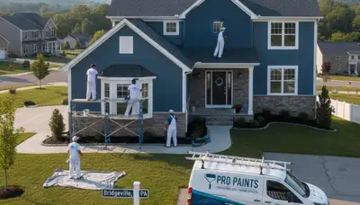 Professional house painters in Pittsburgh PA applying exterior paint to a residential home façade