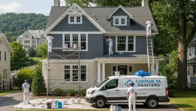 Professional house painters in Pittsburgh PA applying fresh exterior paint to a residential home