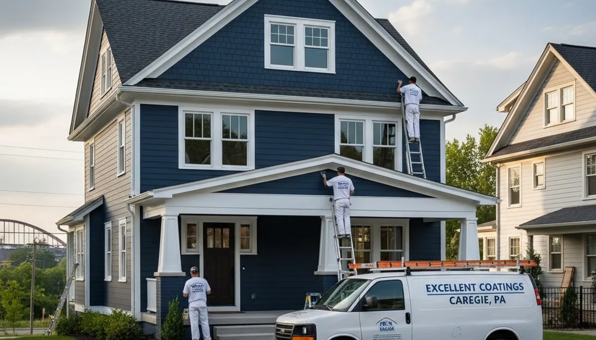 Professional house painters working on residential exterior in Pittsburgh, PA