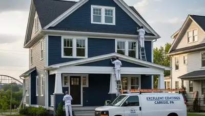 Professional house painters working on residential exterior in Pittsburgh, PA