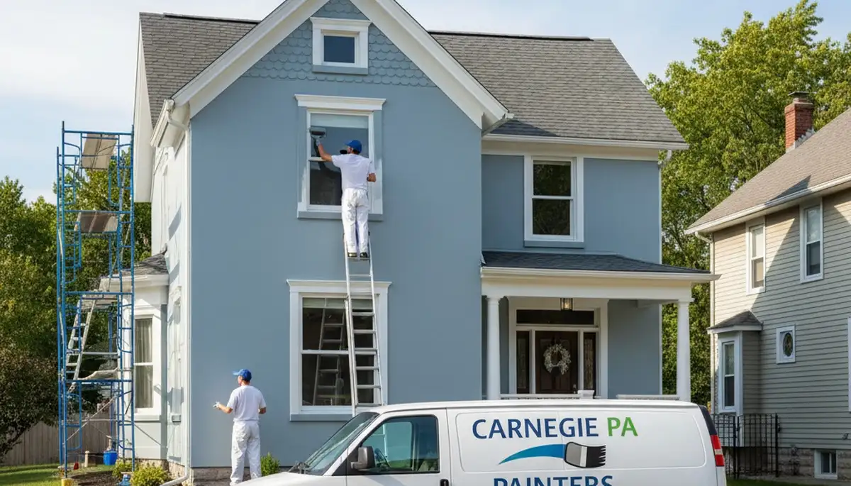 Professional house painters working on residential exterior in Pittsburgh, PA