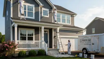 Professional house painters working on exterior home in Pittsburgh, PA