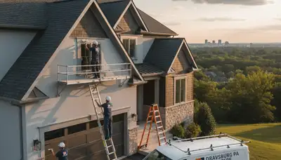 Professional house painter working on residential exterior in Pittsburgh PA