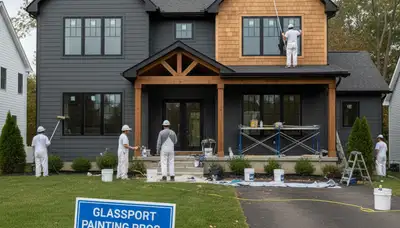 Professional house painters working on exterior home in Pittsburgh PA