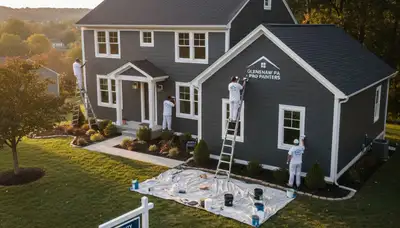 Professional house painters finishing exterior home paint project in Pittsburgh, PA