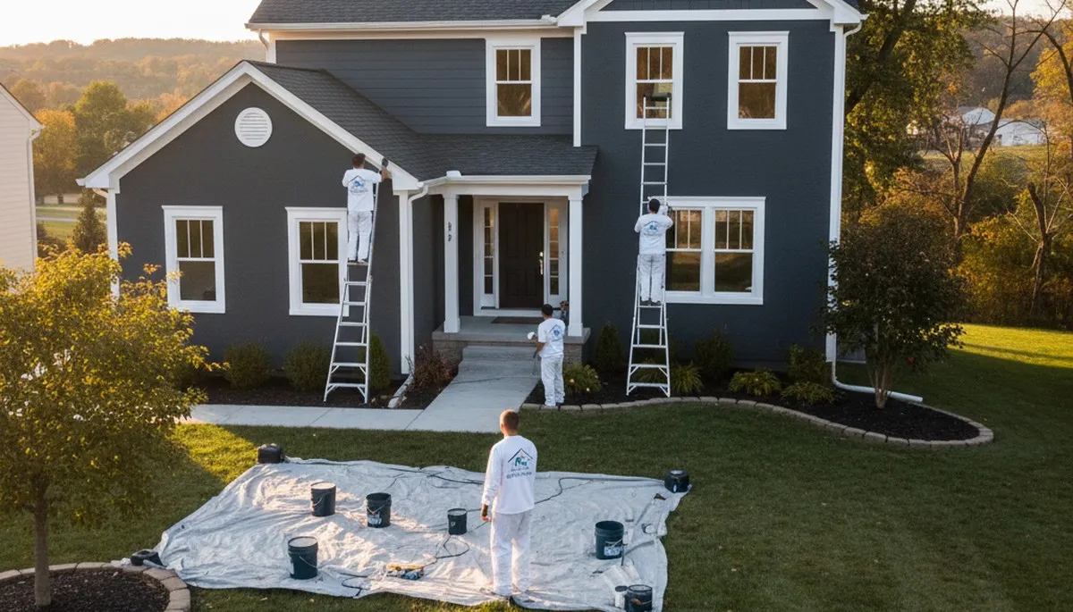 Professional house painters working on exterior home repaint in Pittsburgh, PA