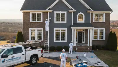 Professional house painters working on home exterior in Pittsburgh, PA