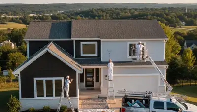 Professional house painters working on residential exterior in Pittsburgh, PA