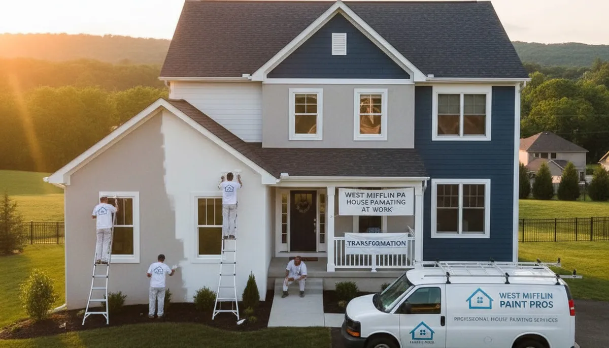Professional house painters working on exterior home in Pittsburgh, PA
