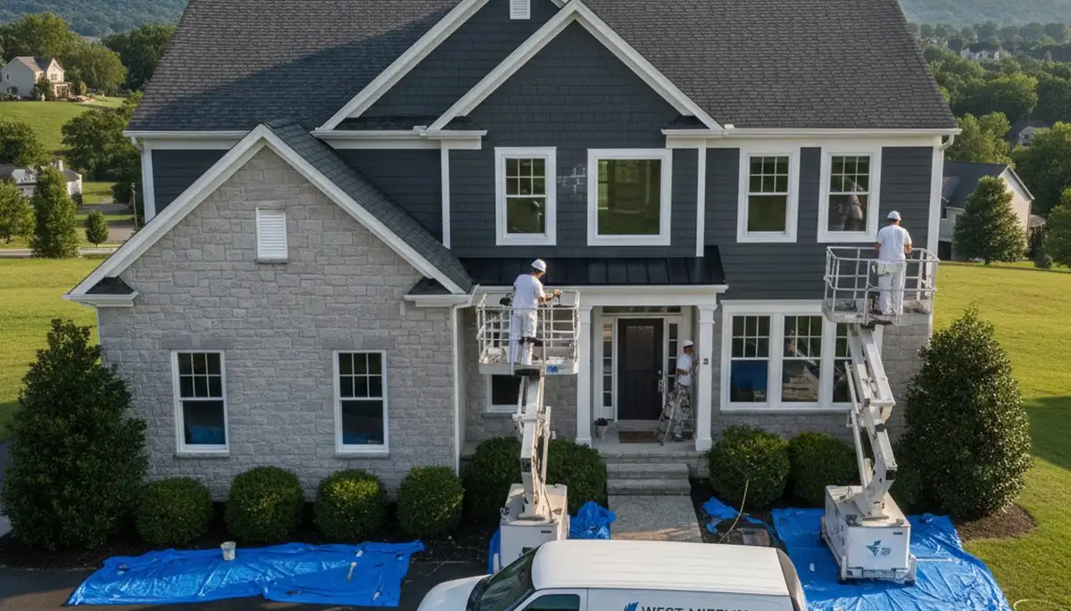 Professional house painters working on a residential exterior in Pittsburgh PA