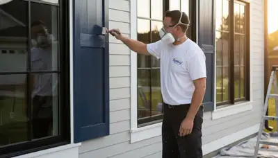 Professional shutter painting on a Pittsburgh, PA home by expert exterior house painters