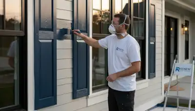 Professional shutter painting on a Pittsburgh, PA home exterior by expert house painters