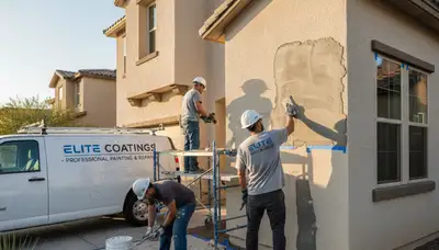 Stucco repair on Pittsburgh, PA home exterior by professional painters restoring curb appeal