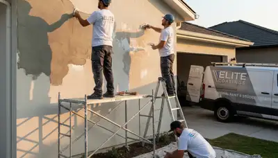 Professional stucco repair on a Pittsburgh PA home exterior by local house painting experts