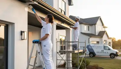 Professional trim and fascia painting on Pittsburgh PA home exterior by expert house painters