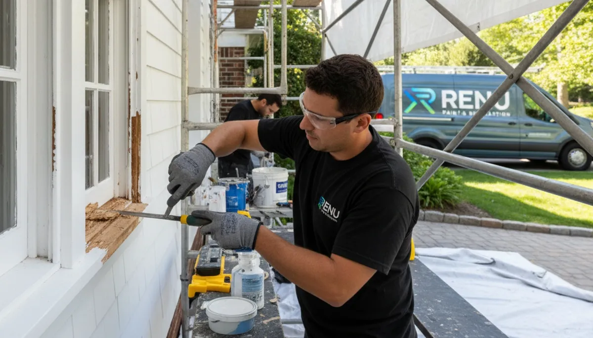 Professional wood rot repair on home exterior by painters in Pittsburgh, PA