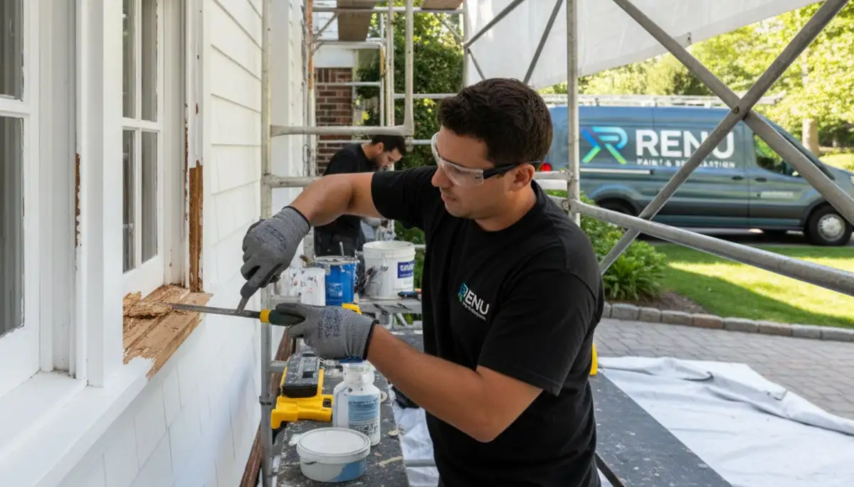 Professional wood rot repair on home exterior by painters in Pittsburgh, PA